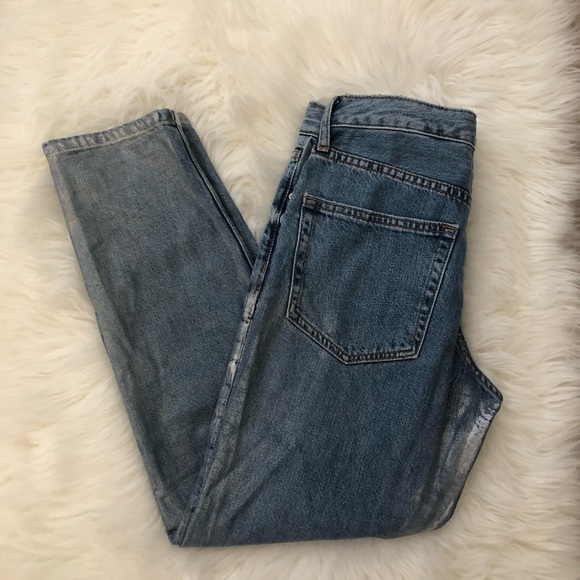 TopShop Moto Distressed Silver Sheen Cropped Ripped Button Up Jeans Sz - Picture 5 of 9